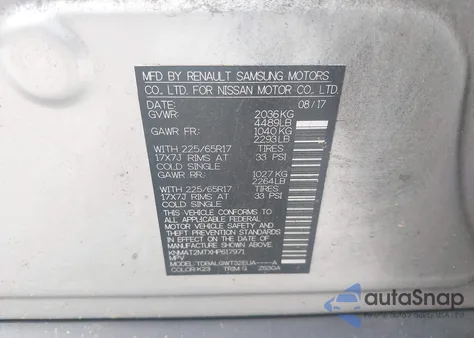 2017 Nissan Rogue Sv z USA, uszkodzony, nr VIN KNMAT2MTXHP617971